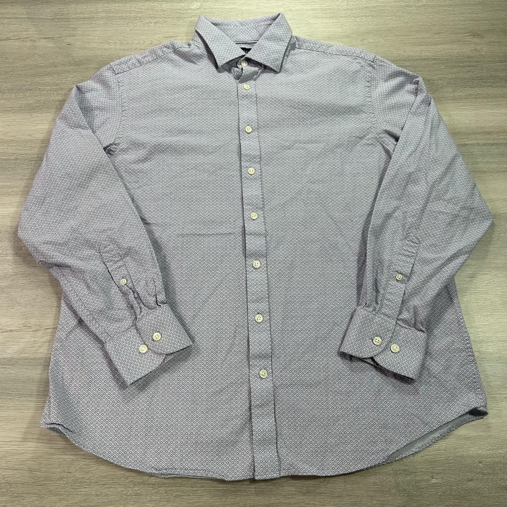 Charles Tyrwhitt Shirt Mens Large Purple Geometric Button Down Long Sleeve
